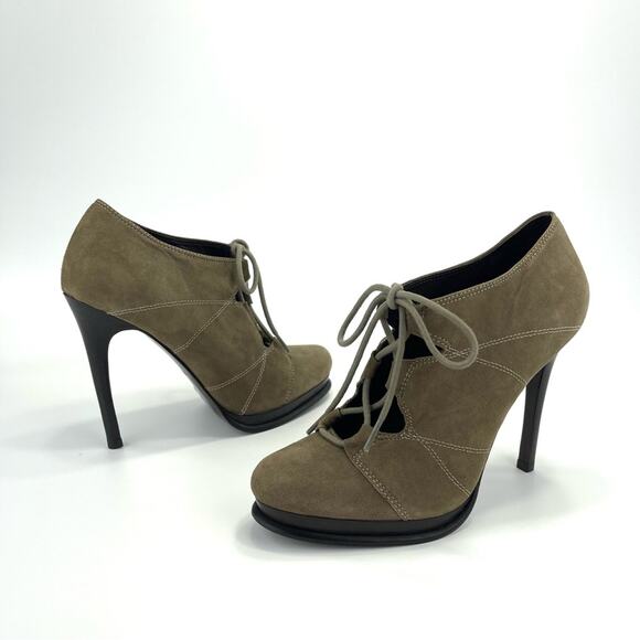 DVF Diane Von Furstenberg Guardian Stiletto Platform Bootie Sz 6.5 Tan Kid Suede - Picture 3 of 15